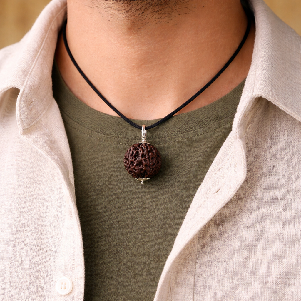 5 मुखी रुद्राक्ष 24 से 28 mm size मेटल कैप में (5 Mukhi Rudraksh 24 to 28 mm Size in Metal Cap) (Nepali - Lab Certified)