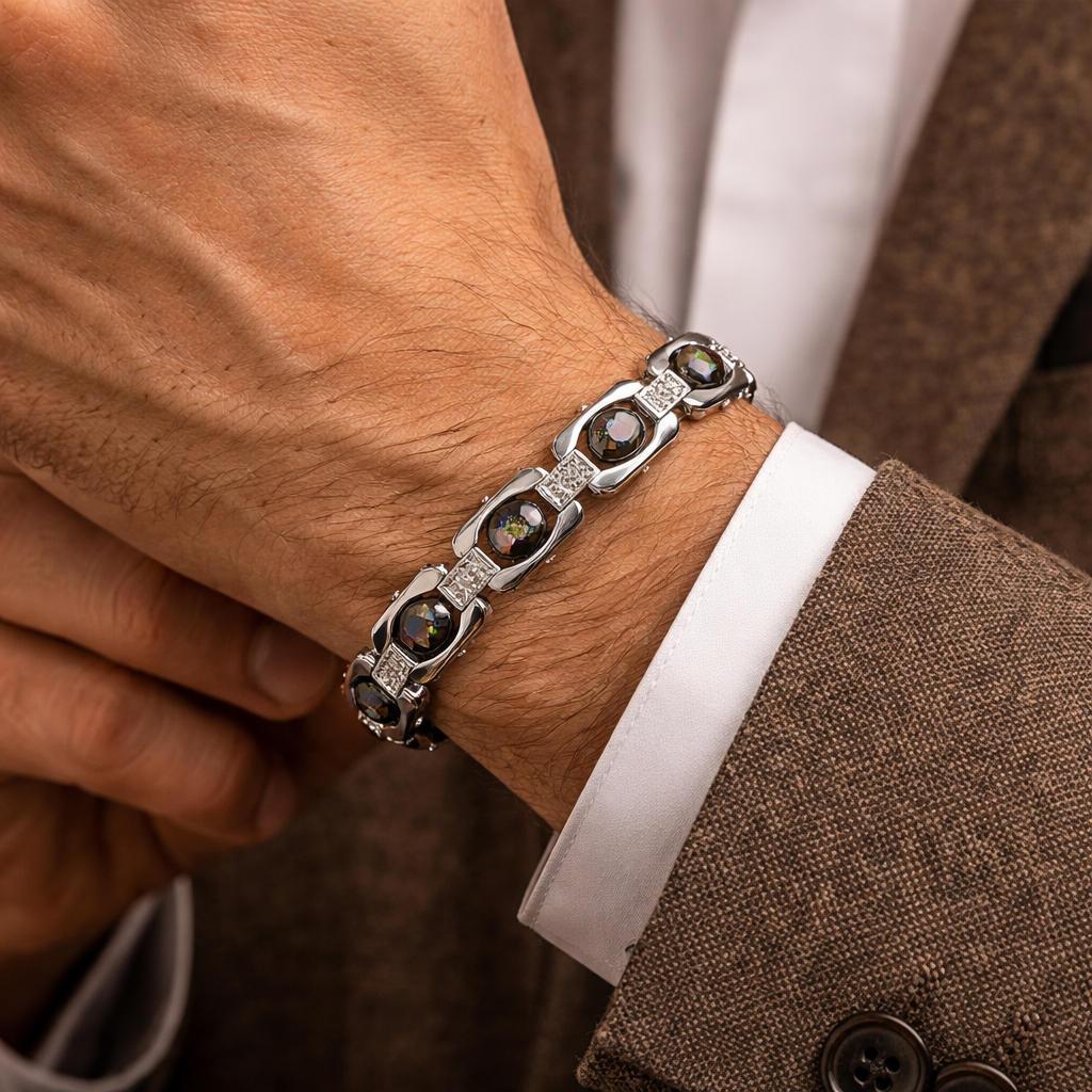 नेचुरल पाइराइट ब्रेसलेट सिल्वर मेटल (Natural Pyrite Bracelet Silver Metal)