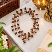 5 मुखी रुद्राक्ष माला व्हाइट मेटल कैप में  (5 Mukhi Rudraksh Mala in White Metal Cap) (8 mm)