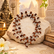 5 मुखी रुद्राक्ष माला व्हाइट मेटल कैप में  (5 Mukhi Rudraksh Mala in White Metal Cap) (8 mm)