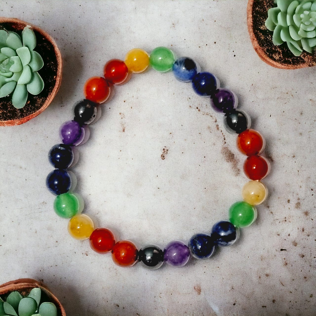 7 चक्र हेमेटाईट ब्रेसलेट (7 Chakra Hematite Bracelet)