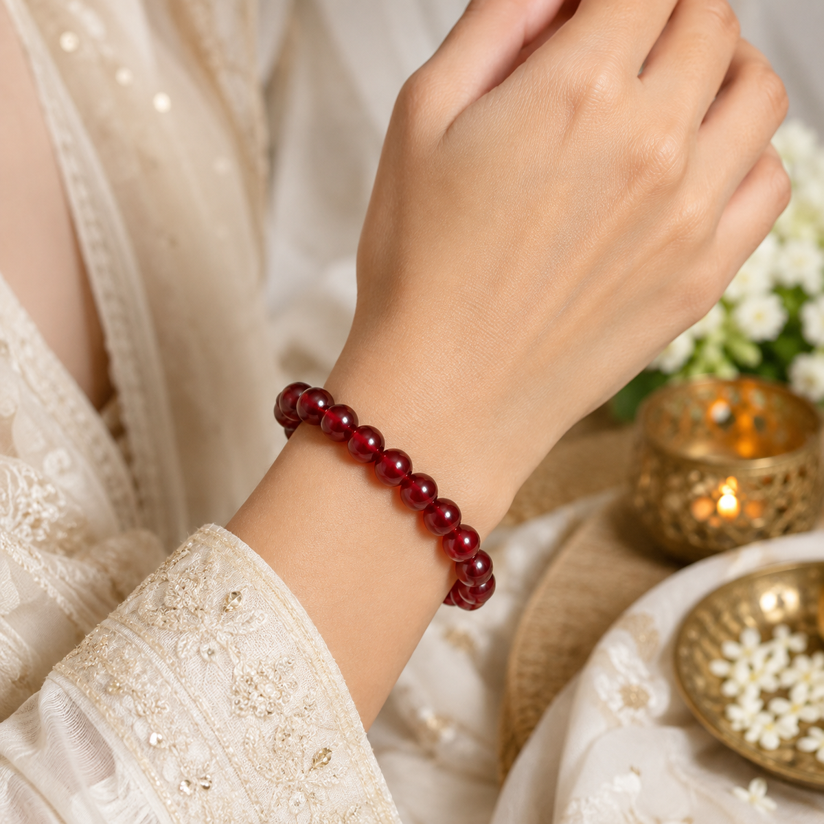 रेड नेचुरल क्वार्ट्ज ब्रेसलेट (Red Natural Quartz Bracelet)