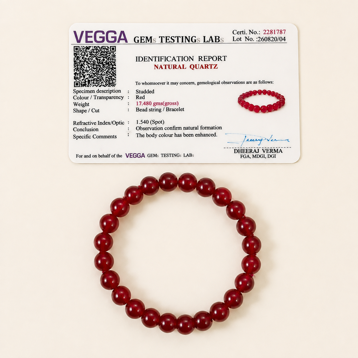 रेड नेचुरल क्वार्ट्ज ब्रेसलेट (Red Natural Quartz Bracelet)