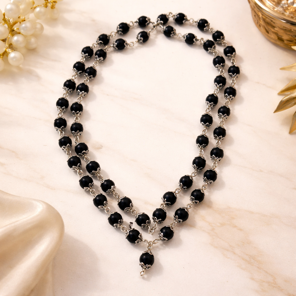 करुंगली माला [Karungali Mala - Ebony Mala] (7 mm दाना) (मेटल कैप सहित) – 54 दाने