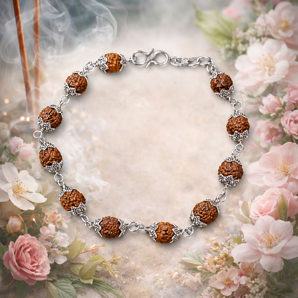 5 मुखी रुद्राक्ष ब्रेसलेट मेटल कैप में (5 Mukhi Rudraksh Bracelet in Metal Cap)