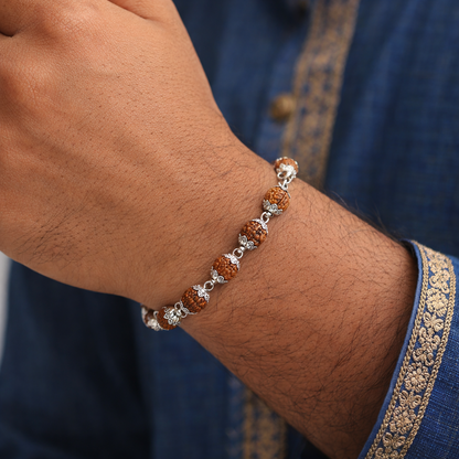 5 मुखी रुद्राक्ष ब्रेसलेट मेटल कैप में (5 Mukhi Rudraksh Bracelet in Metal Cap)