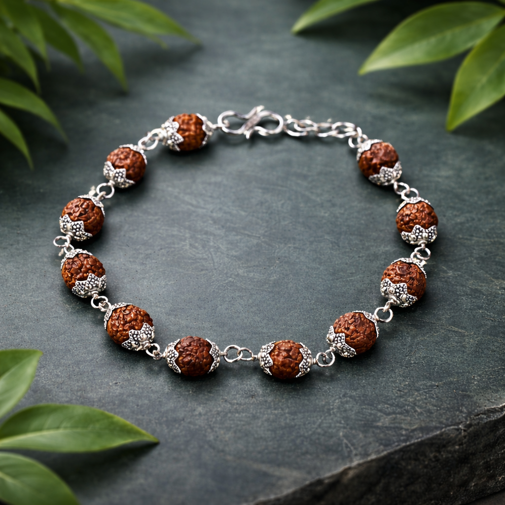 5 मुखी रुद्राक्ष ब्रेसलेट मेटल कैप में (5 Mukhi Rudraksh Bracelet in Metal Cap)
