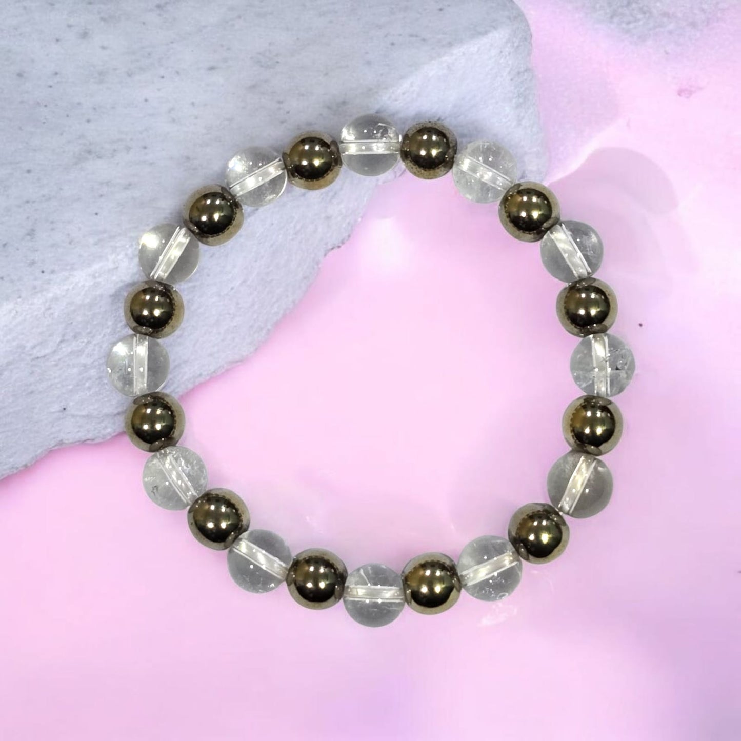 लक्ष्मी ब्रेसलेट (Laxmi Bracelet | Sphatik Crystal × Pyrite)