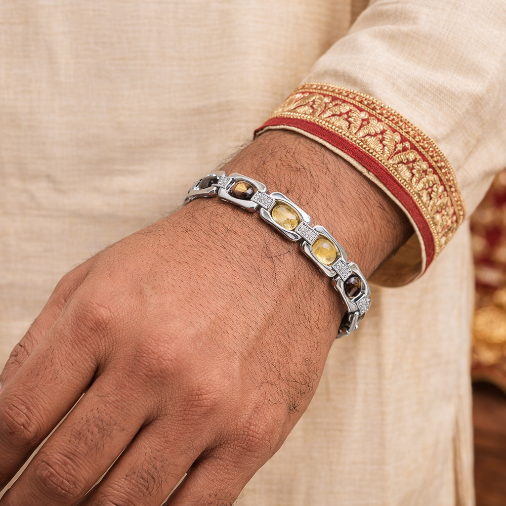 असली धन योग ब्रेसलेट सिल्वर मेटल (Dhan Yog Bracelet Silver Metal)