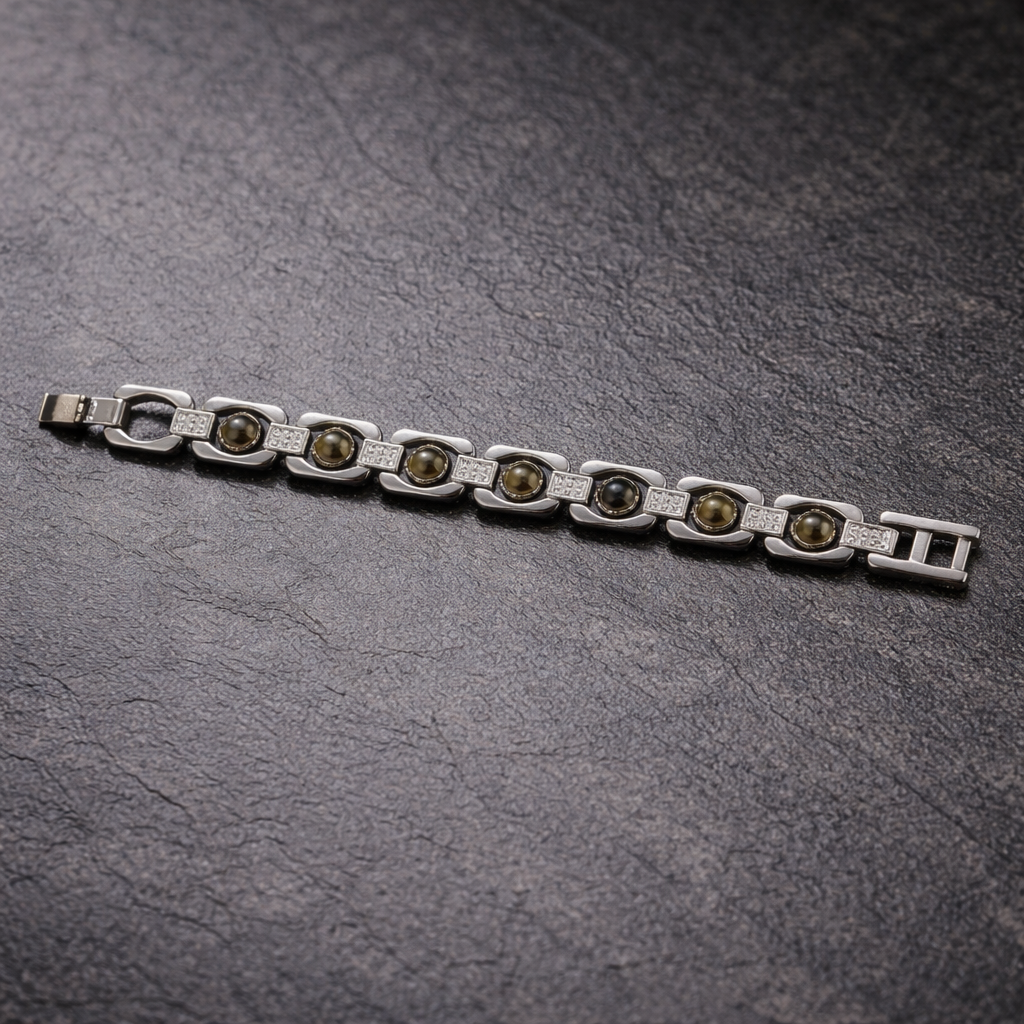 नेचुरल पाइराइट ब्रेसलेट सिल्वर मेटल (Natural Pyrite Bracelet Silver Metal)