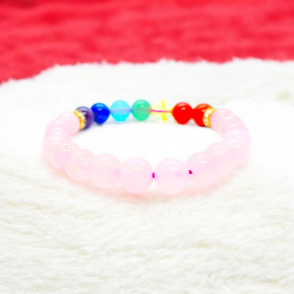 7 चक्र रोज क्वार्टज़ ब्रेसलेट (7 Chakra Rose Quartz Bracelet)