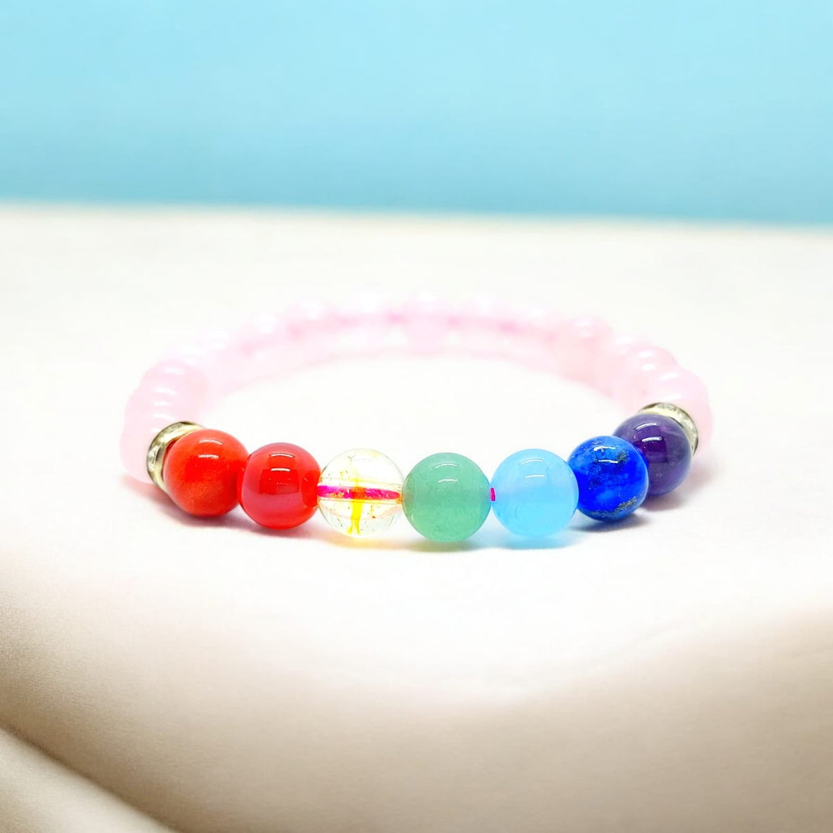 7 चक्र रोज क्वार्टज़ ब्रेसलेट (7 Chakra Rose Quartz Bracelet)