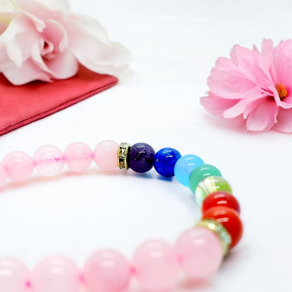 7 चक्र रोज क्वार्टज़ ब्रेसलेट (7 Chakra Rose Quartz Bracelet)