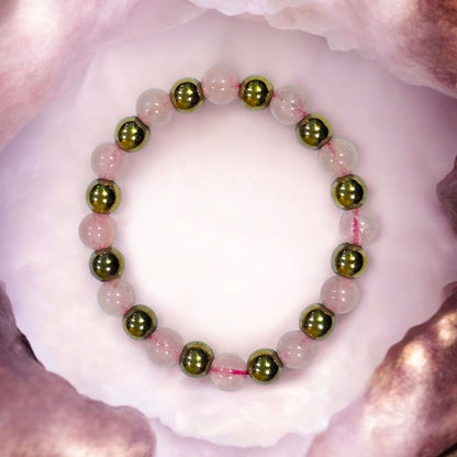 राज योग ब्रेसलेट (Raj Yog Bracelet | Rose Quartz × Pyrite)