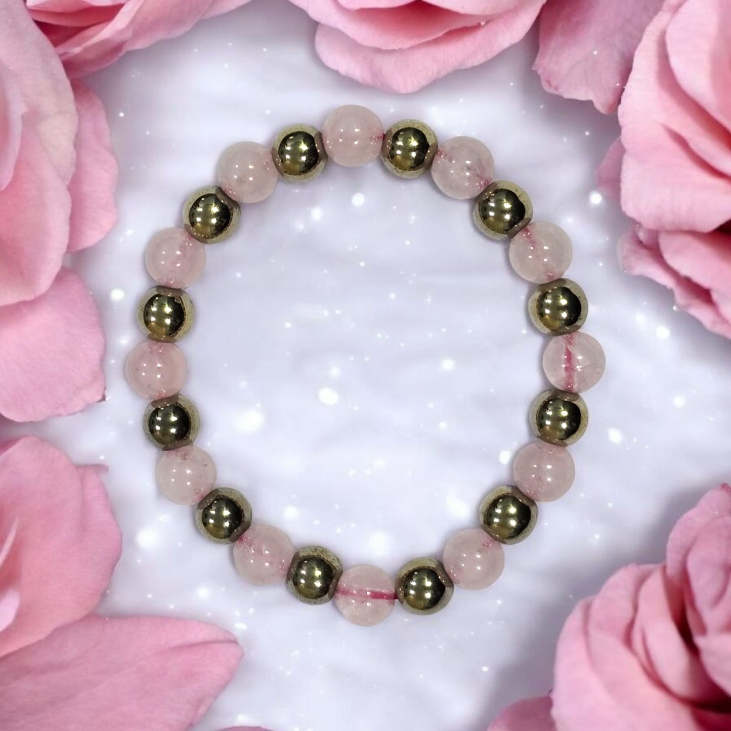 राज योग ब्रेसलेट (Raj Yog Bracelet | Rose Quartz × Pyrite)