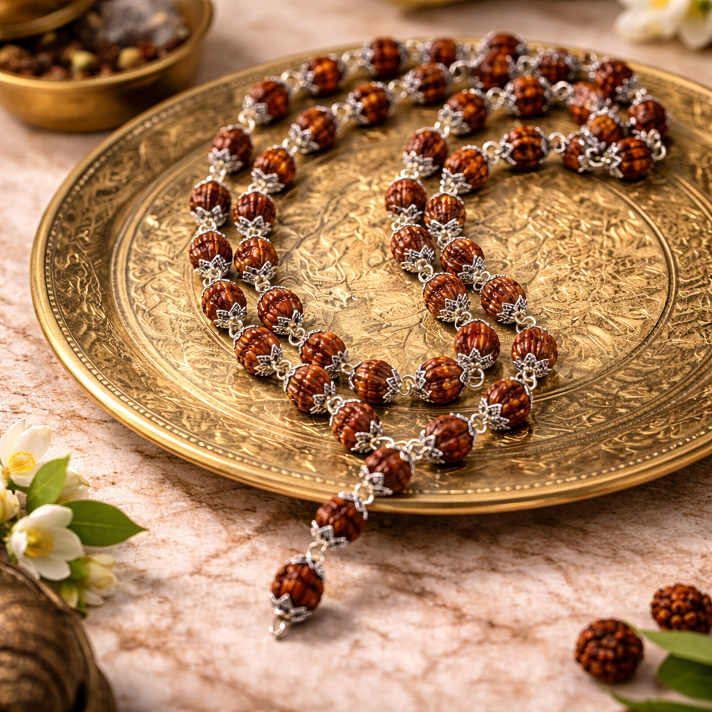 5 मुखी रुद्राक्ष माला मेटल कैप में  (5 Mukhi Rudraksh Mala in Metal Cap)