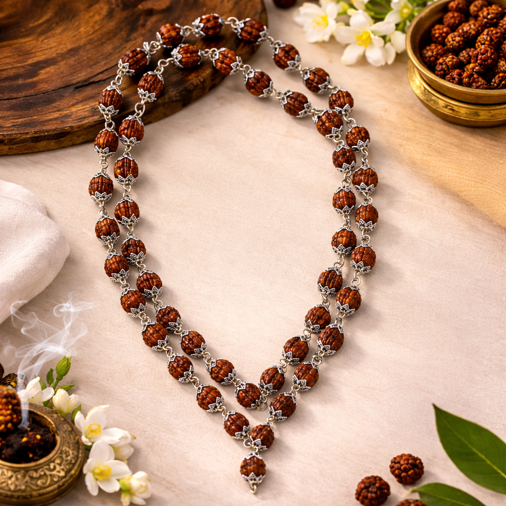 5 मुखी रुद्राक्ष माला मेटल कैप में  (5 Mukhi Rudraksh Mala in Metal Cap)
